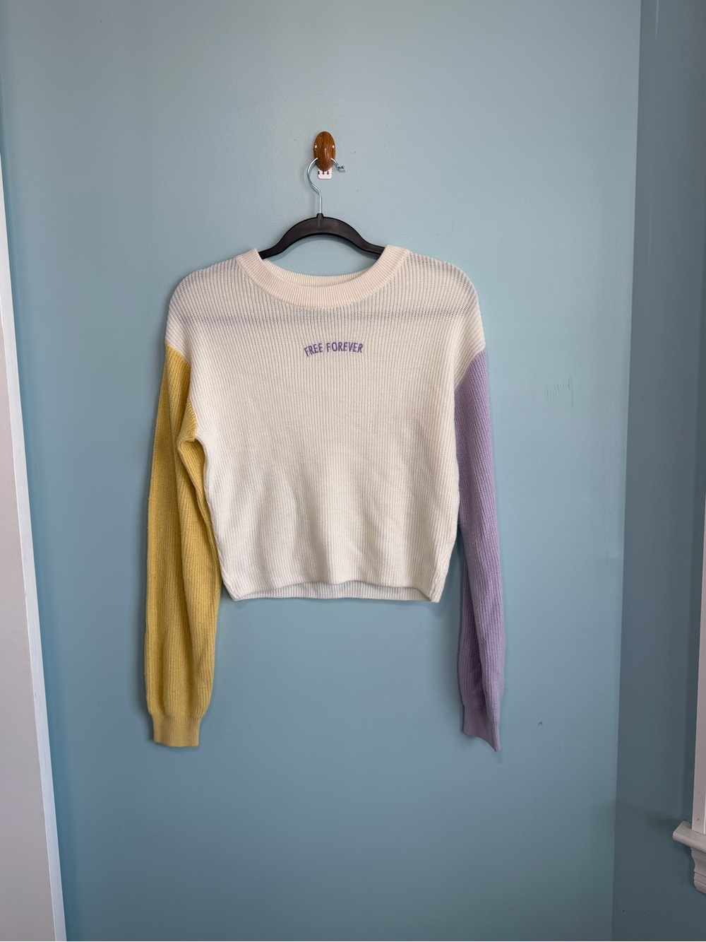 H&M Girls Colorblock “Free Forever” Cropped Knit Sweater Size 16/18